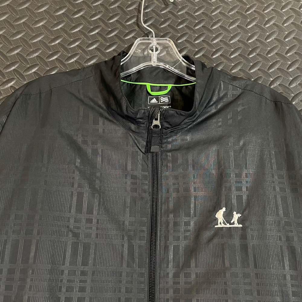Adidas Golf ClimaProof Black Plaid Golfer Caddie Logo Windbreaker Jacket Mens L